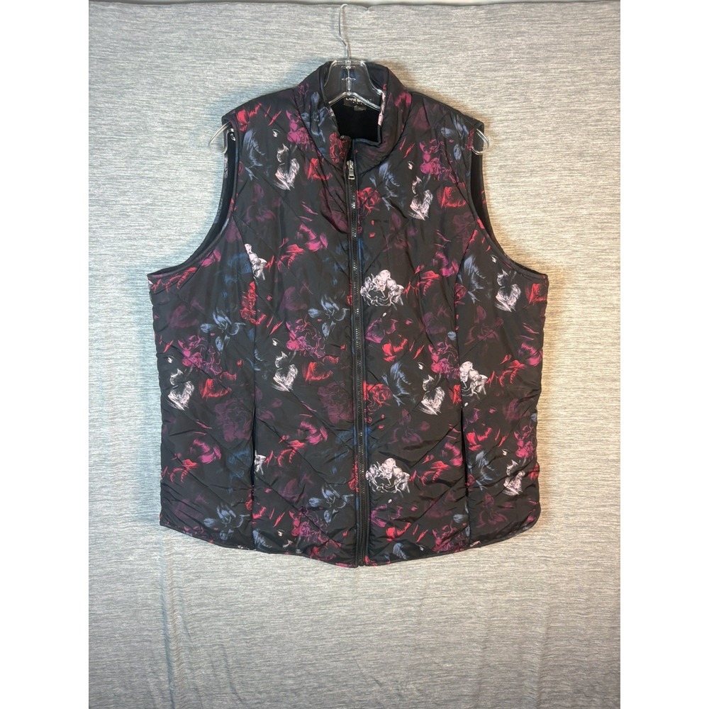 Lane Bryant Black Floral Puffer Vest Quilted Full Zip Women's Plus Size 18/20